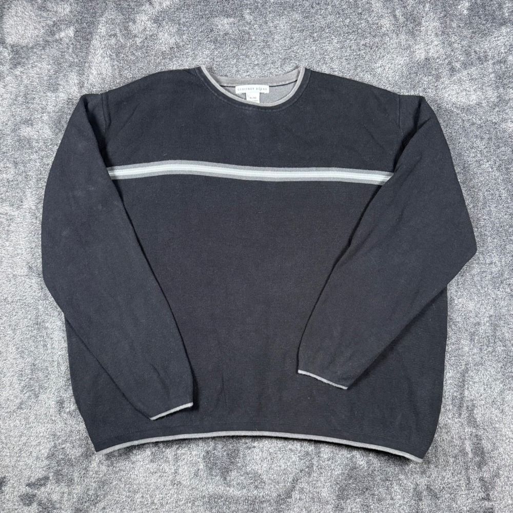 Geoffrey Beene Mens XL Black Cotton Knit Striped Crewneck Pullover Sweater